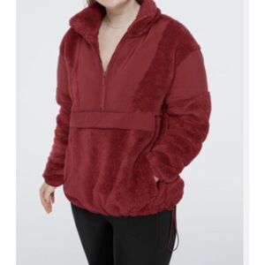 NWT Victoria's Secret PINK Teddy Half Zip Sherpa Pullover Jacket Size L